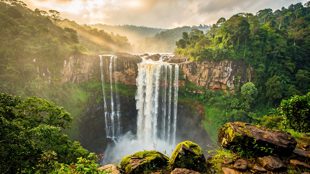 Barehipani waterfall cascading through tropical forest in Similipal